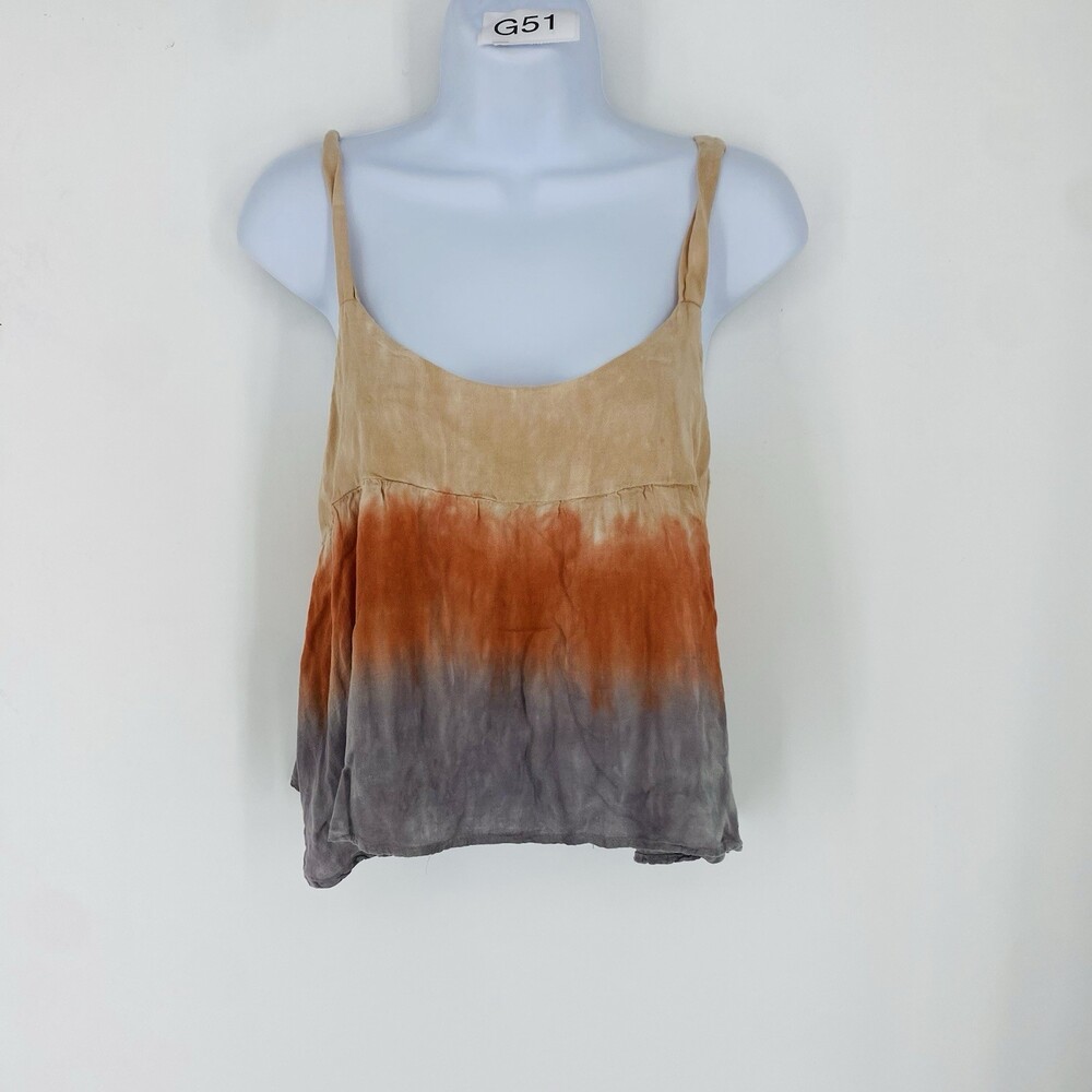 CHASR Cropped Gauzy Tank Top Dip Dye Rust Swing Boho Crop Small Boho Festival